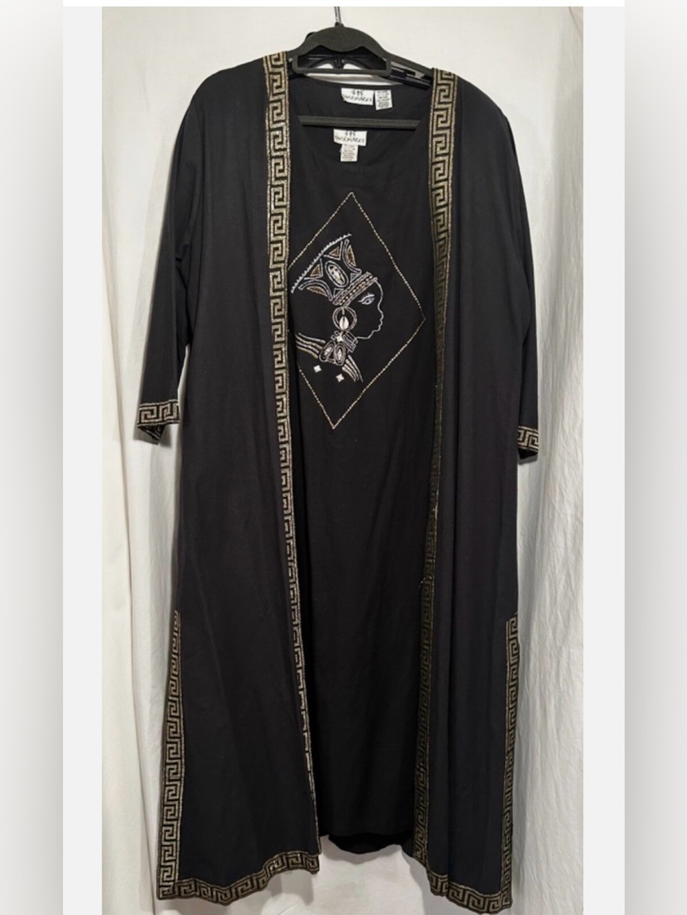 WOMENS XL?? ONE SIZE BLACK GOLD 2 PIECE SHERMARKE KAFTAN PULLOVER DRESS